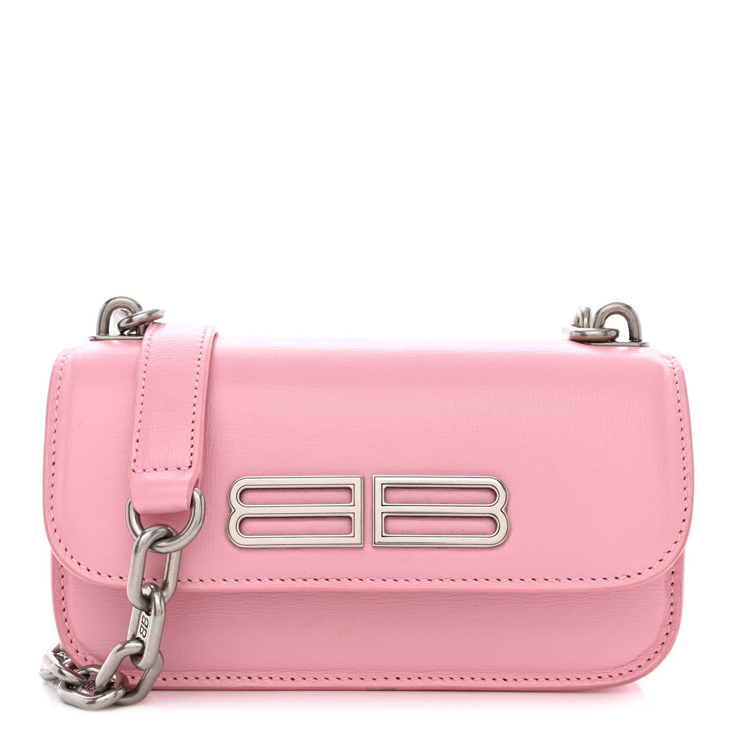 Calfskin Stripe Embossed Gossip Chain Bag XS Candy Pink