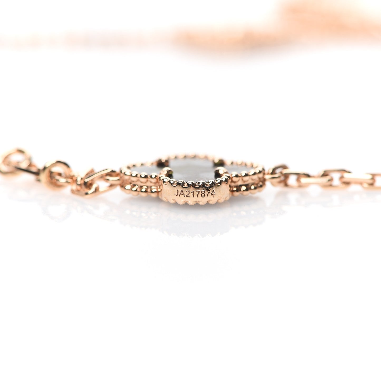 18K Rose Gold Diamond Gray Mother of Pearl 20 Motifs Vintage Alhambra Necklace