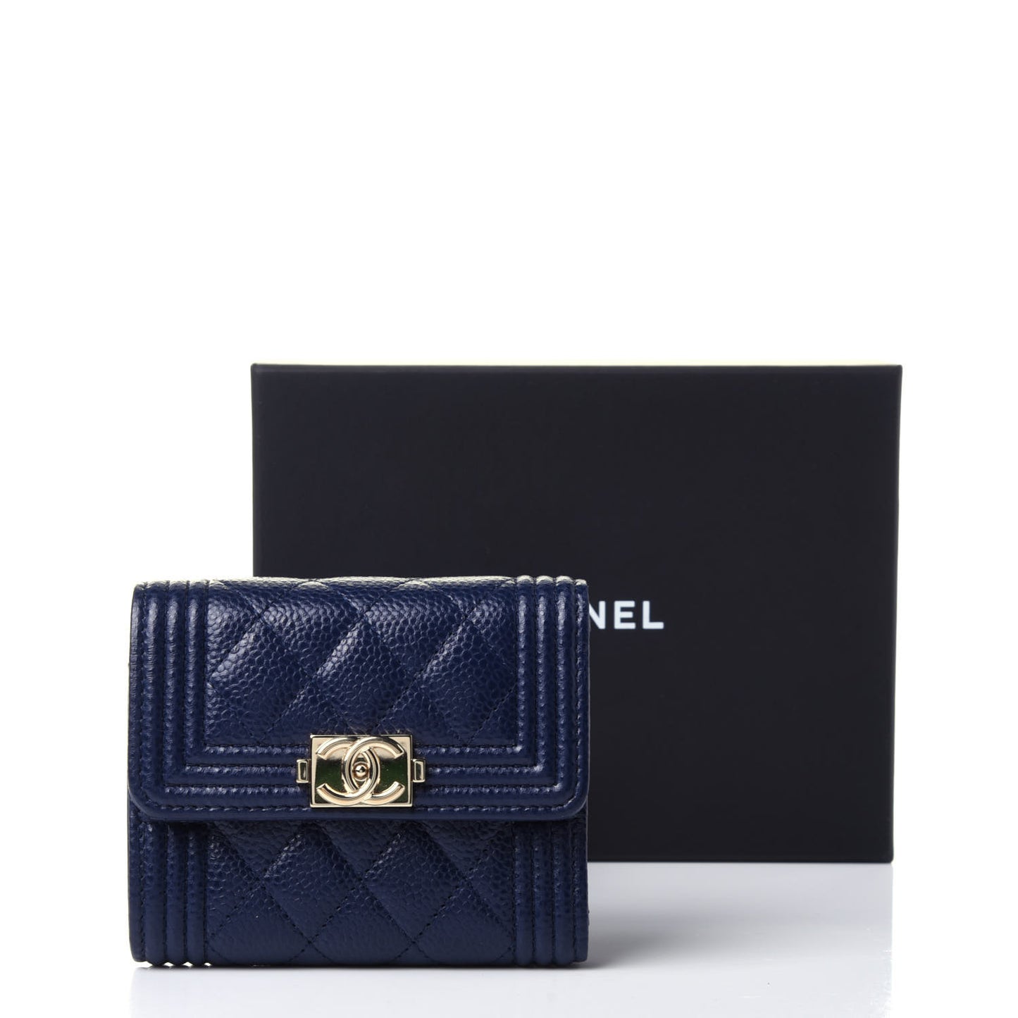 Caviar Quilted Compact Boy Wallet Blue
