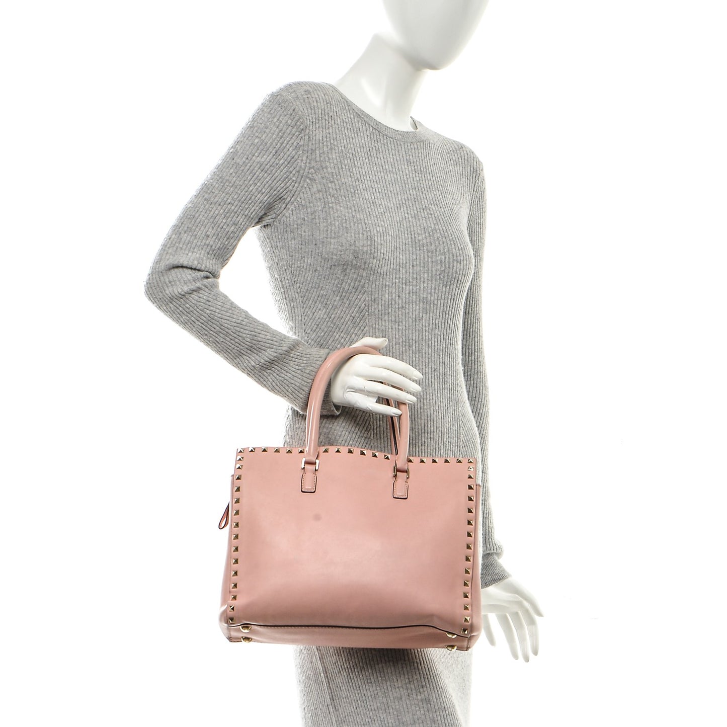 Vitello Small Rockstud Top Handle Tote Rose