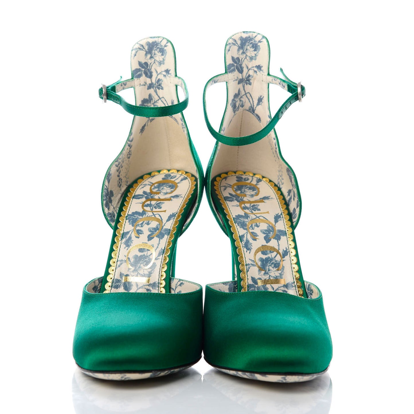 Satin Daisy Ankle Strap d'Orsay 105 Pumps 38 Emerald Green