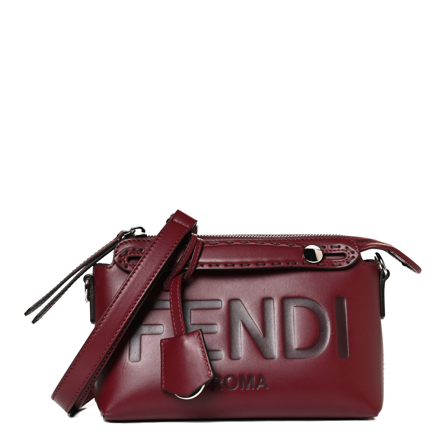 Fendi Vitello King Logo Embossed Mini By The Way Boston Bag Barolo 1 of 13