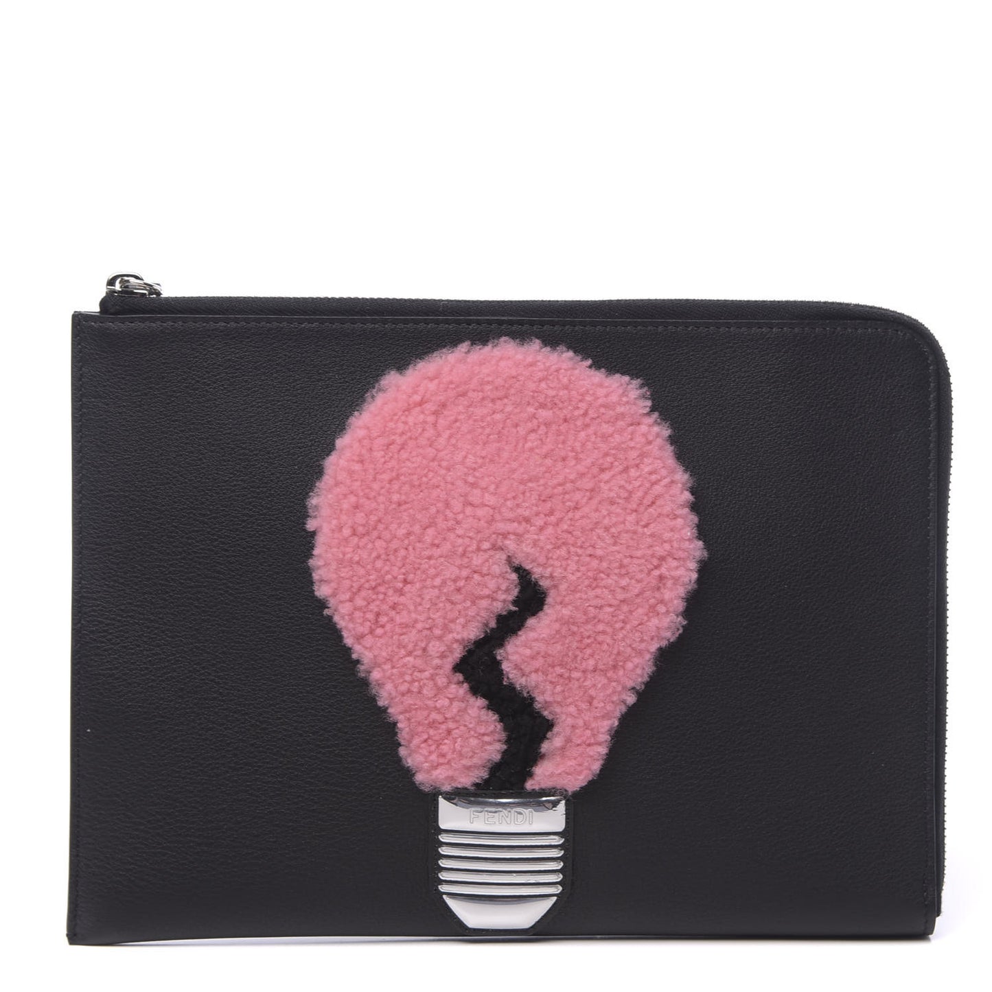 Vitello Dolce Shearling Lightbulb Zip Around Pouch Black Bubblegum