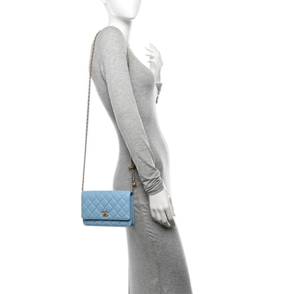 Chanel Lambskin Quilted CC Pearl Crush Wallet on Chain WOC Light Blue 2 of 13