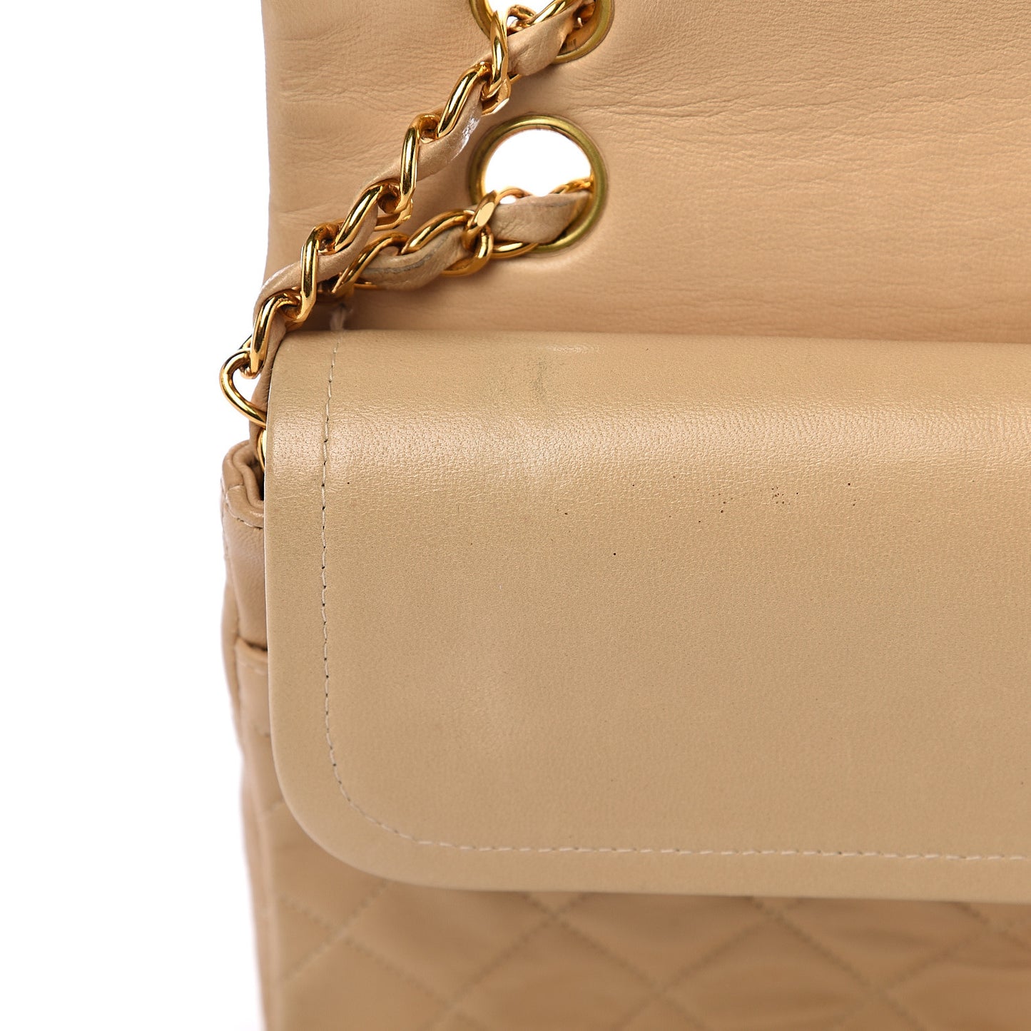 Lambskin Quilted Medium Double Flap Beige
