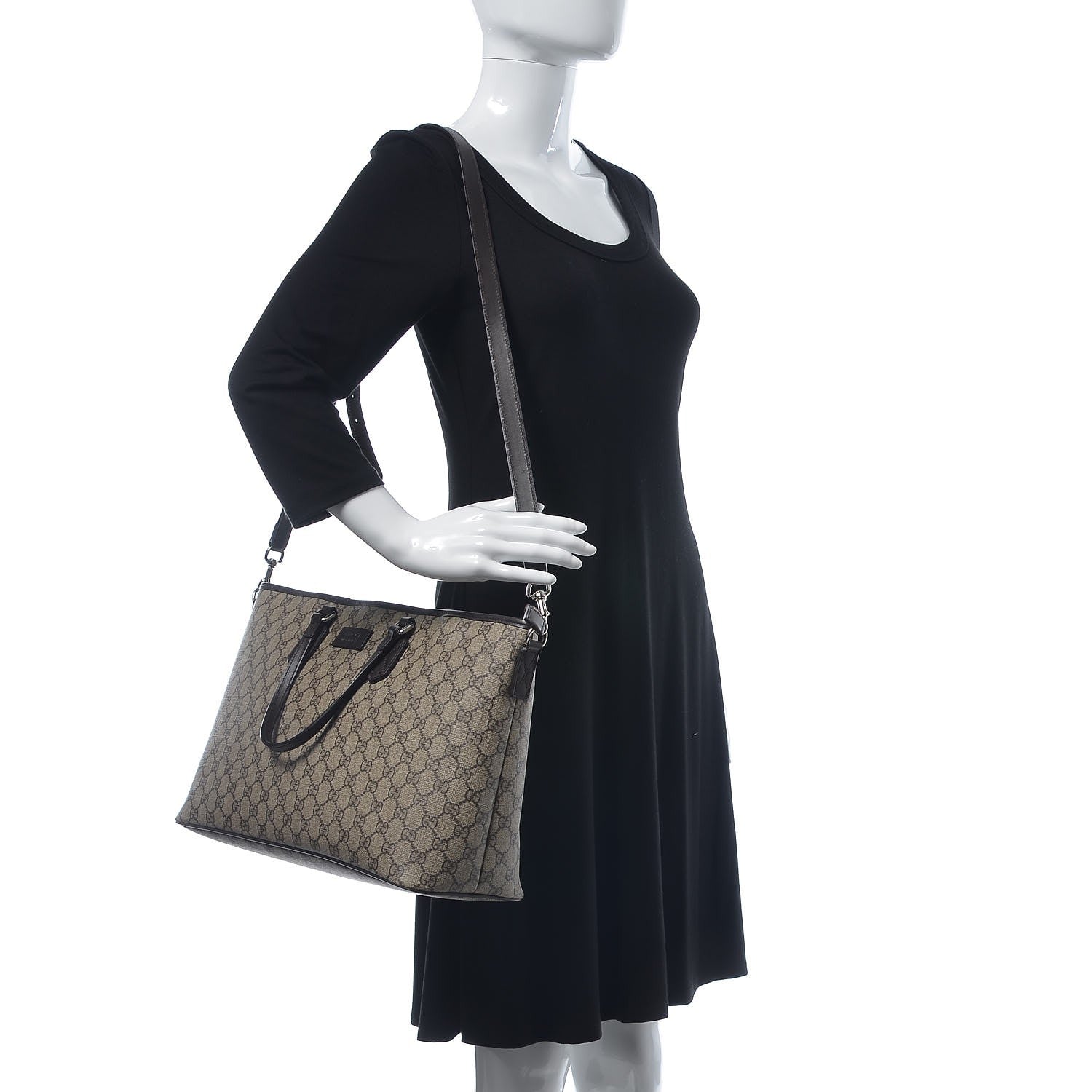 Gucci GG Supreme Monogram Medium Zippered Tote Dark Brown 2 of 8