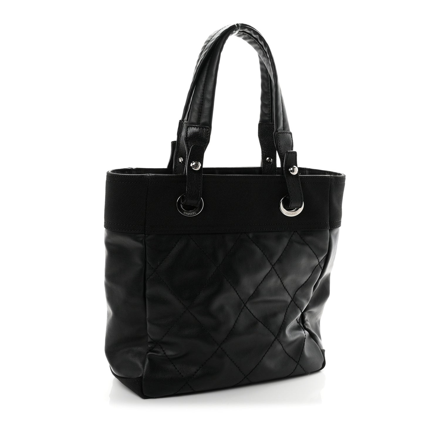 Coated Canvas Quilted Small Paris Biarritz Tote Black