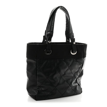 Chanel Coated Canvas Quilted Small Paris Biarritz Tote Black 3 of 10