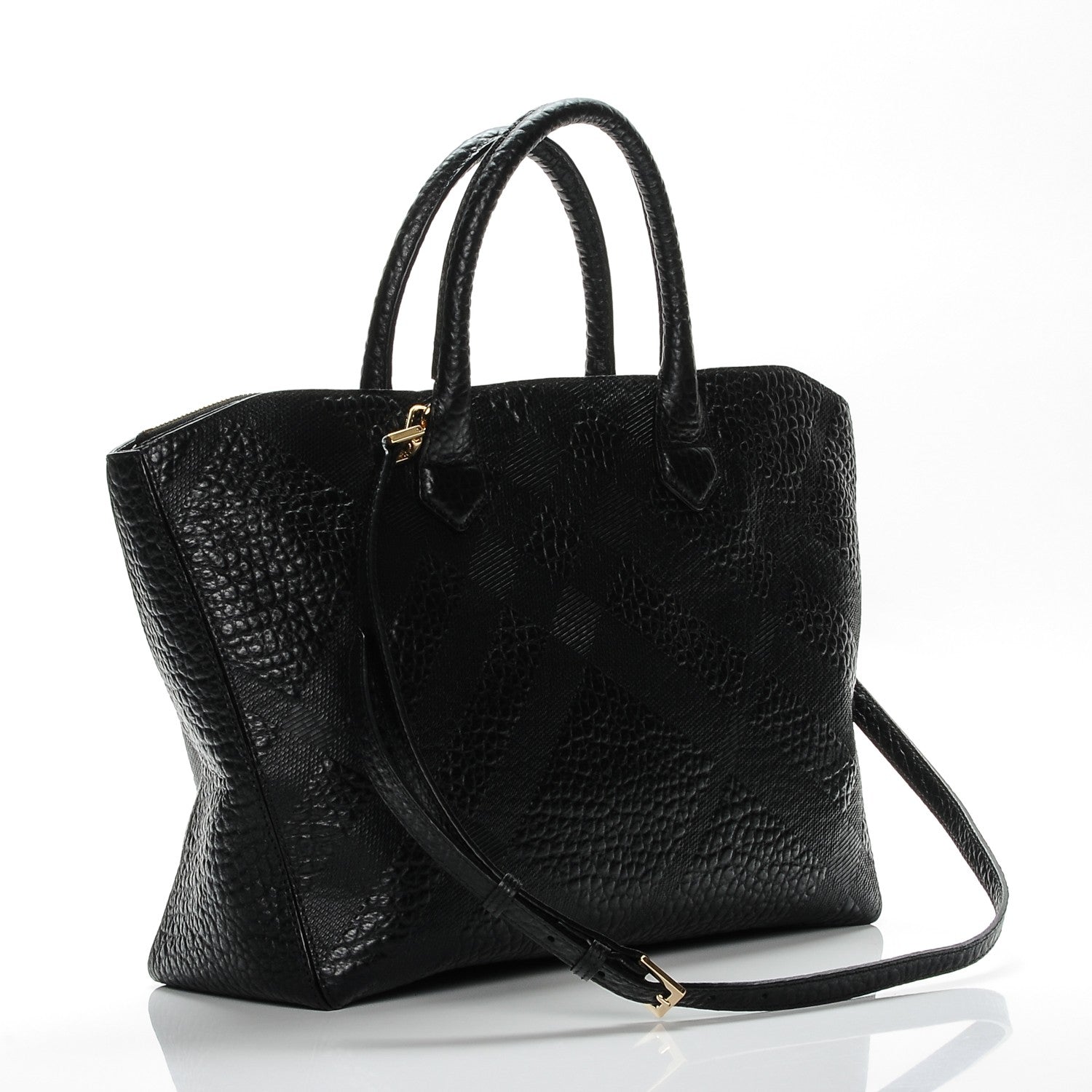 Burberry Heritage Grain Check Embossed Medium Dewsbury Tote Black 3 of 9