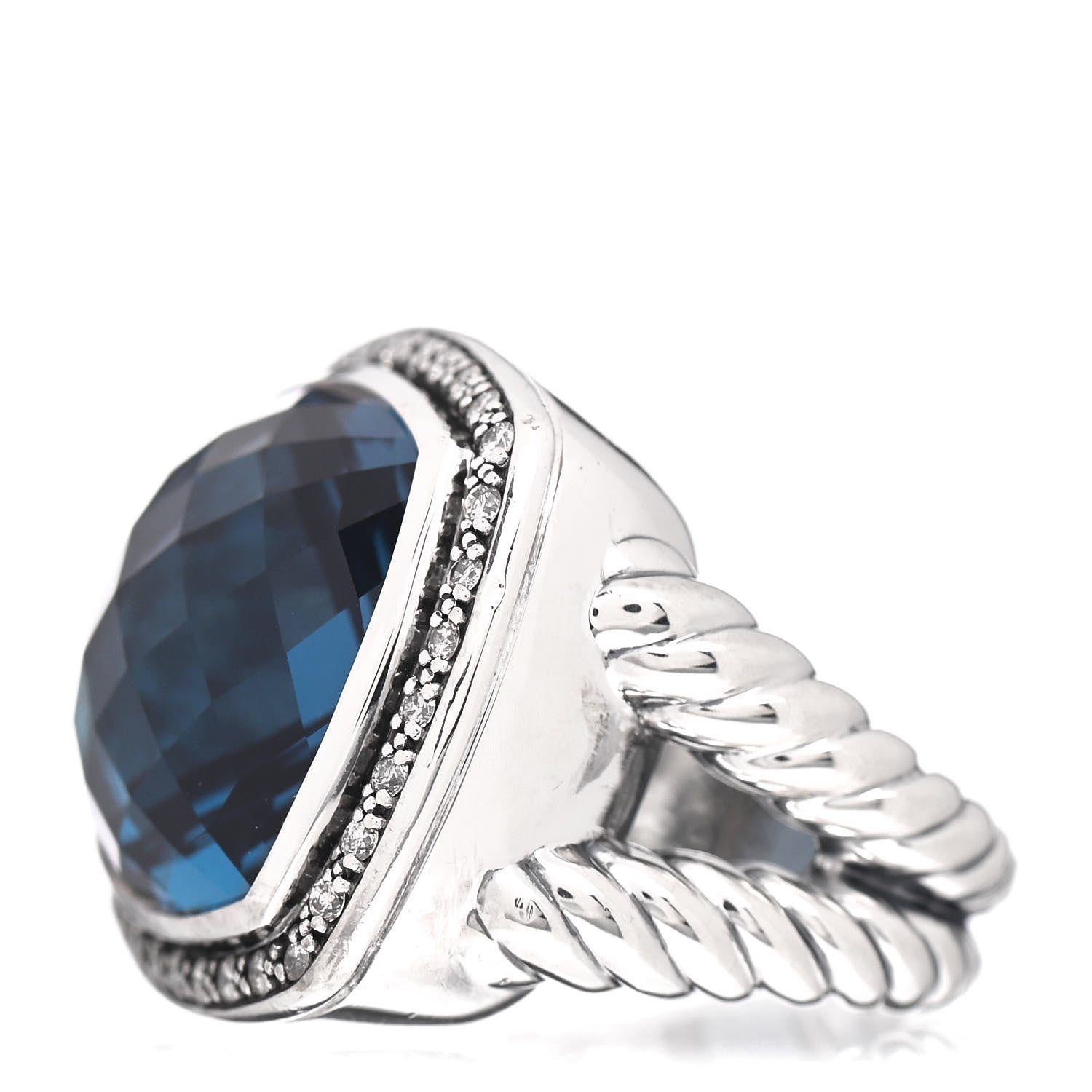 David Yurman Sterling Silver Diamond Hampton Blue Topaz 17mm Albion Ring 51 5.75 3 of 5