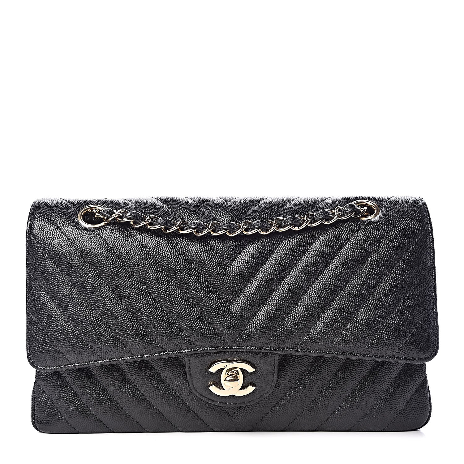 Chanel Caviar Chevron Quilted Medium Double Flap Black 1 of 9