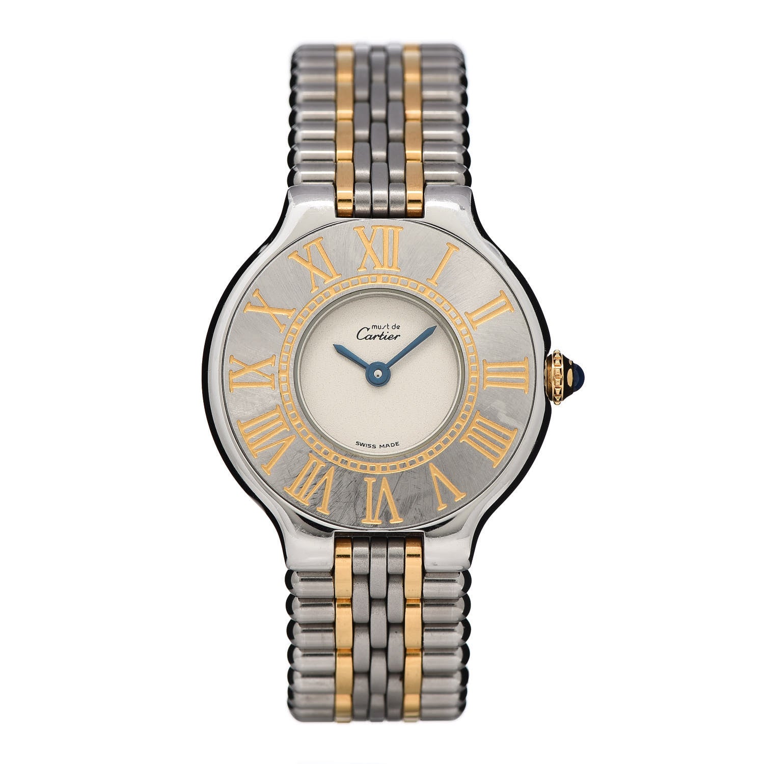 Cartier Stainless Steel 18K Yellow Gold 28mm Must De 21 Bullet Link Quartz Watch 1 of 9