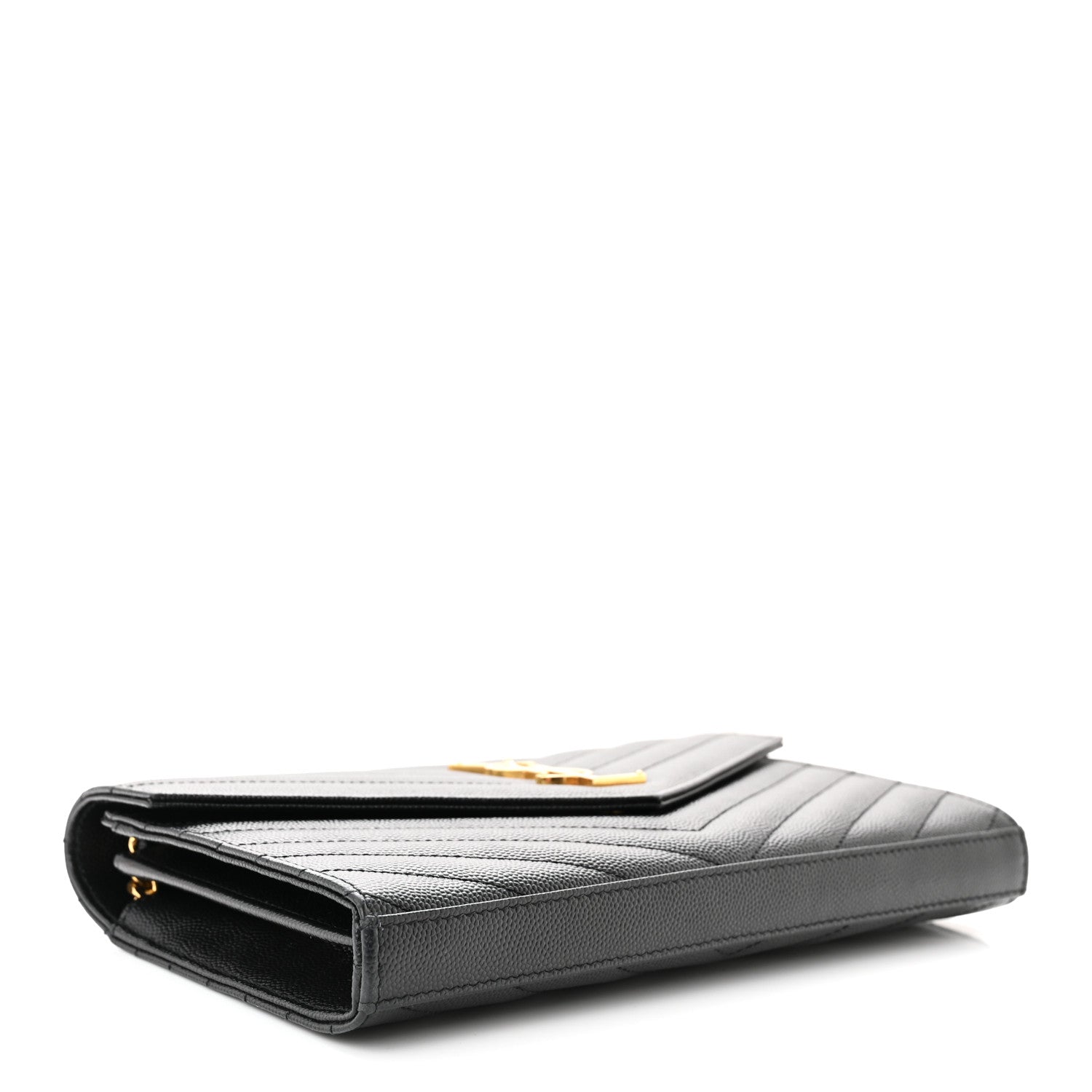 Saint Laurent Grain De Poudre Matelasse Chevron Monogram Chain Wallet Black 4 of 11