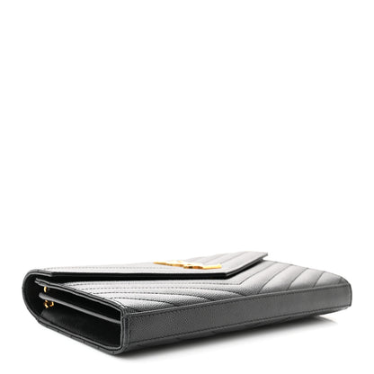 Saint Laurent Grain De Poudre Matelasse Chevron Monogram Chain Wallet Black 4 of 11