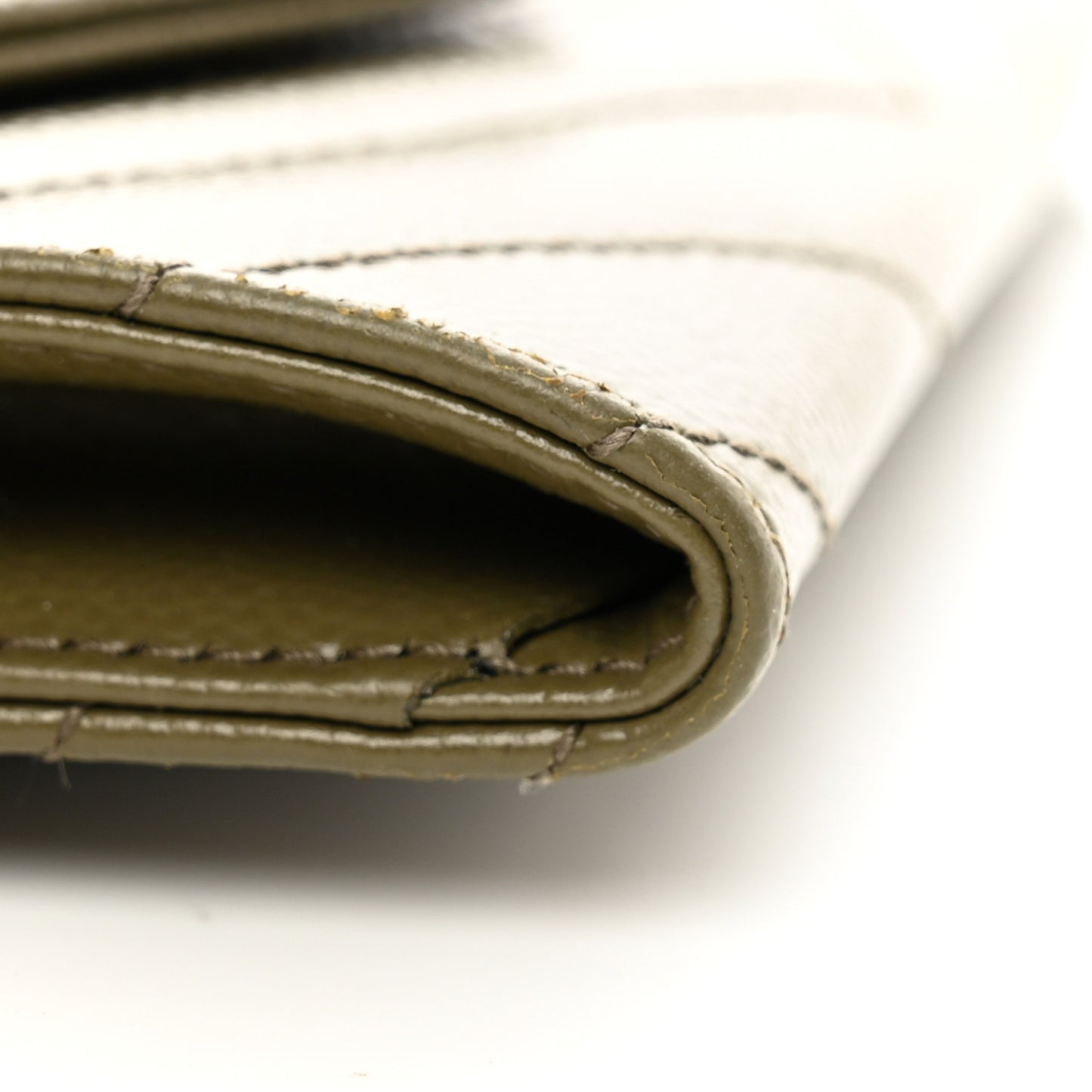 Grain De Poudre Matelasse Chevron Small Monogram Envelope Wallet Vert Kaki
