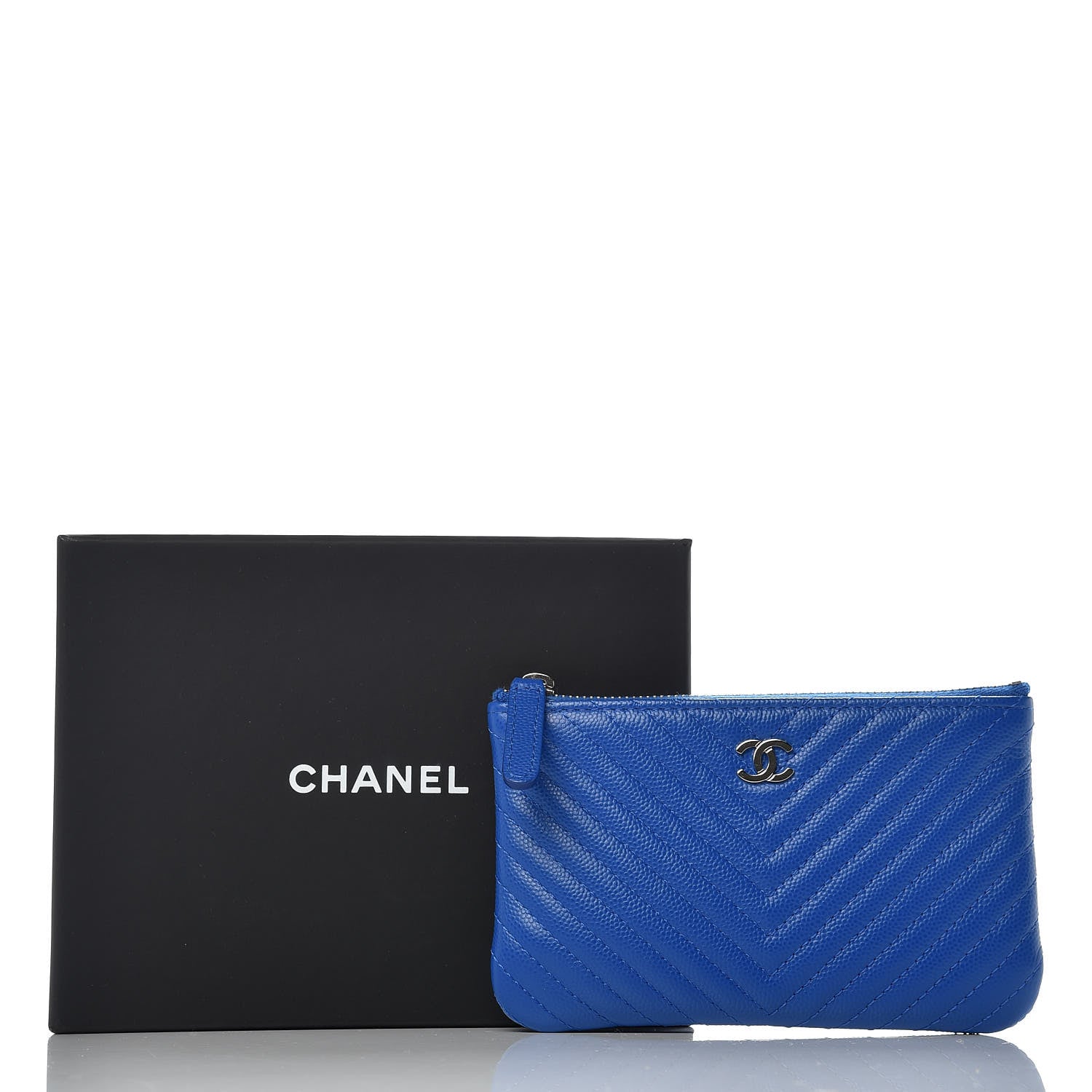 Chanel Caviar Chevron Quilted Small Cosmetic Case Blue 8 of 8