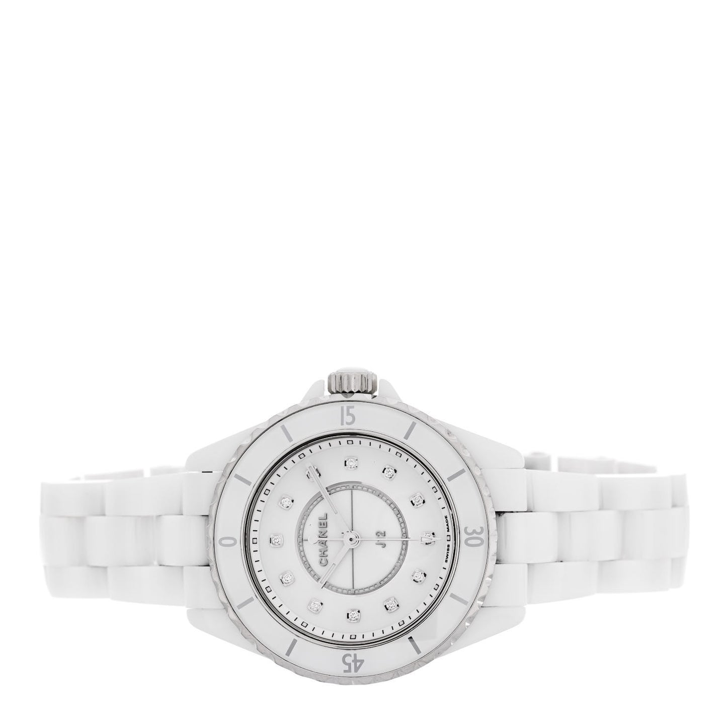 Stainless Steel Ceramic Diamond 33mm J12 Quartz Watch White