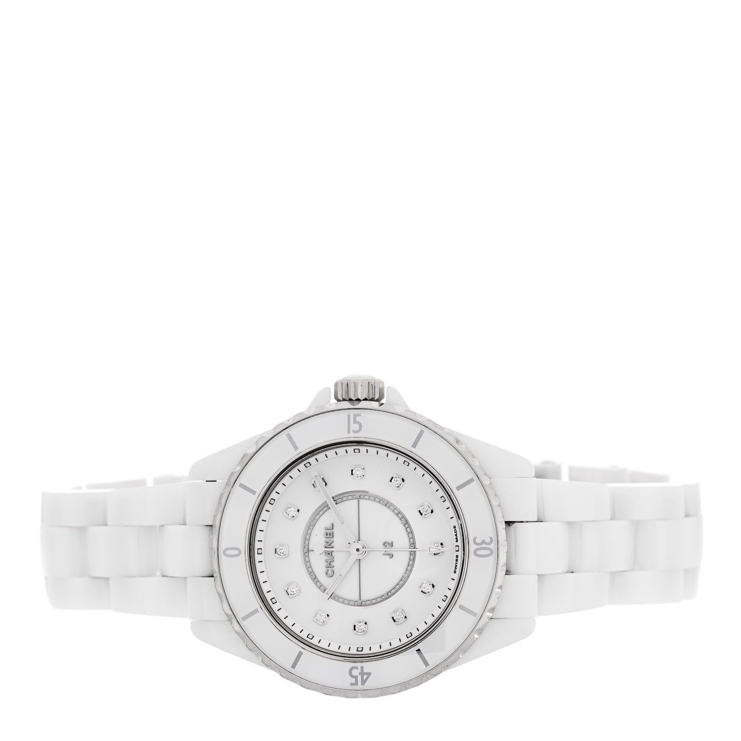 Chanel Stainless Steel Ceramic Diamond 33mm J12 Quartz Watch White 2 of 5