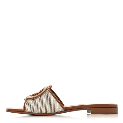 Gucci Canvas Rice Cosmos Softy Calfskin Interlocking G Cut Out Slide Sandals 38 Brown Natural Sundial 1 of 9