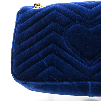 Gucci Velvet Matelasse Small GG Marmont Shoulder Bag Cobalt Blue 12 of 14