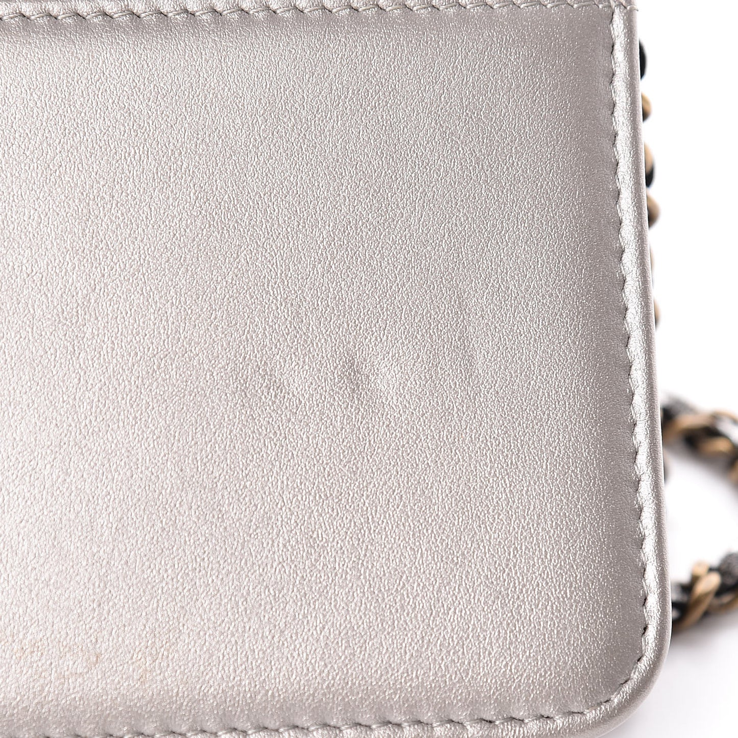 Cracked Metallic Calfskin Quilted Boy Wallet On Chain WOC Dark Silver