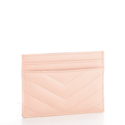Saint Laurent Grain De Poudre Matelasse Chevron Monogram Credit Card Case Pale Pink 3 of 11