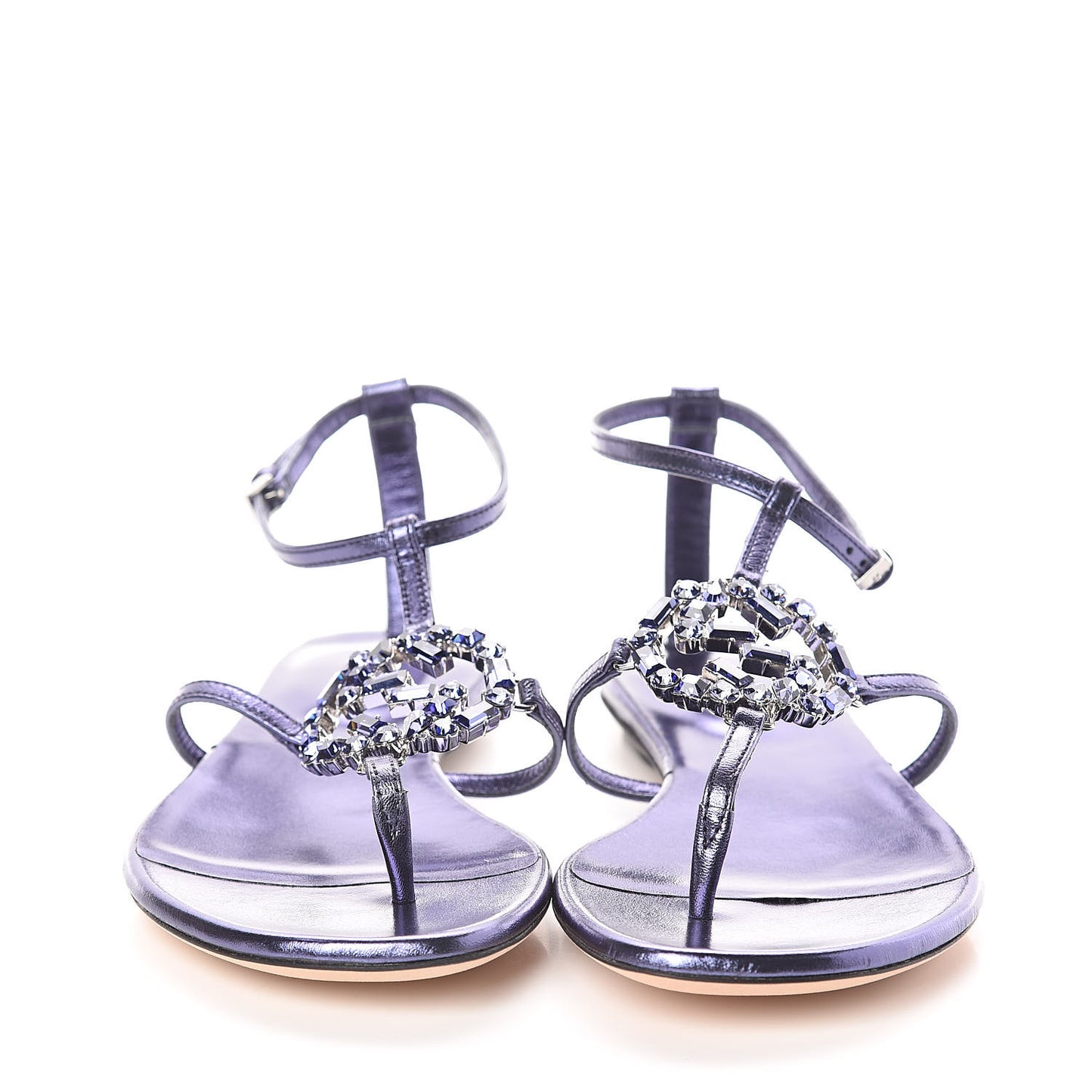 Metallic Nappa Crystal GG Thong Sandals 36 Purple