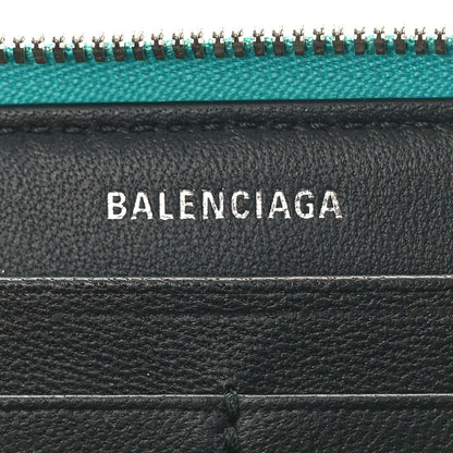 Balenciaga Metallic Goatskin Logo Everyday Continental Zip Around Wallet Turquoise Black 6 of 7