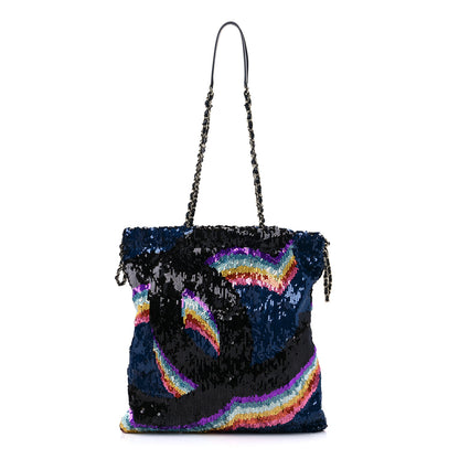 Chanel Sequin Drawstring Tote Blue Black Multicolor 1 of 8