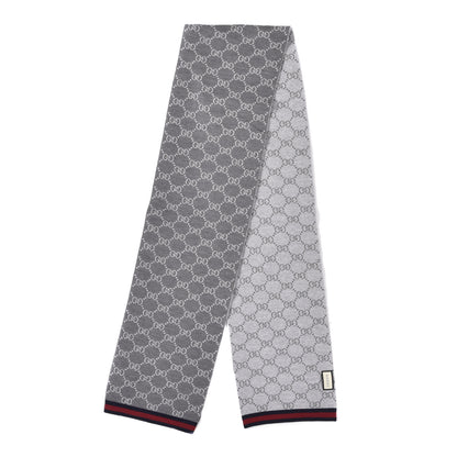 Gucci Wool Tricot GG Monogram Web Solange Scarf Coffee Ivory 2 of 3