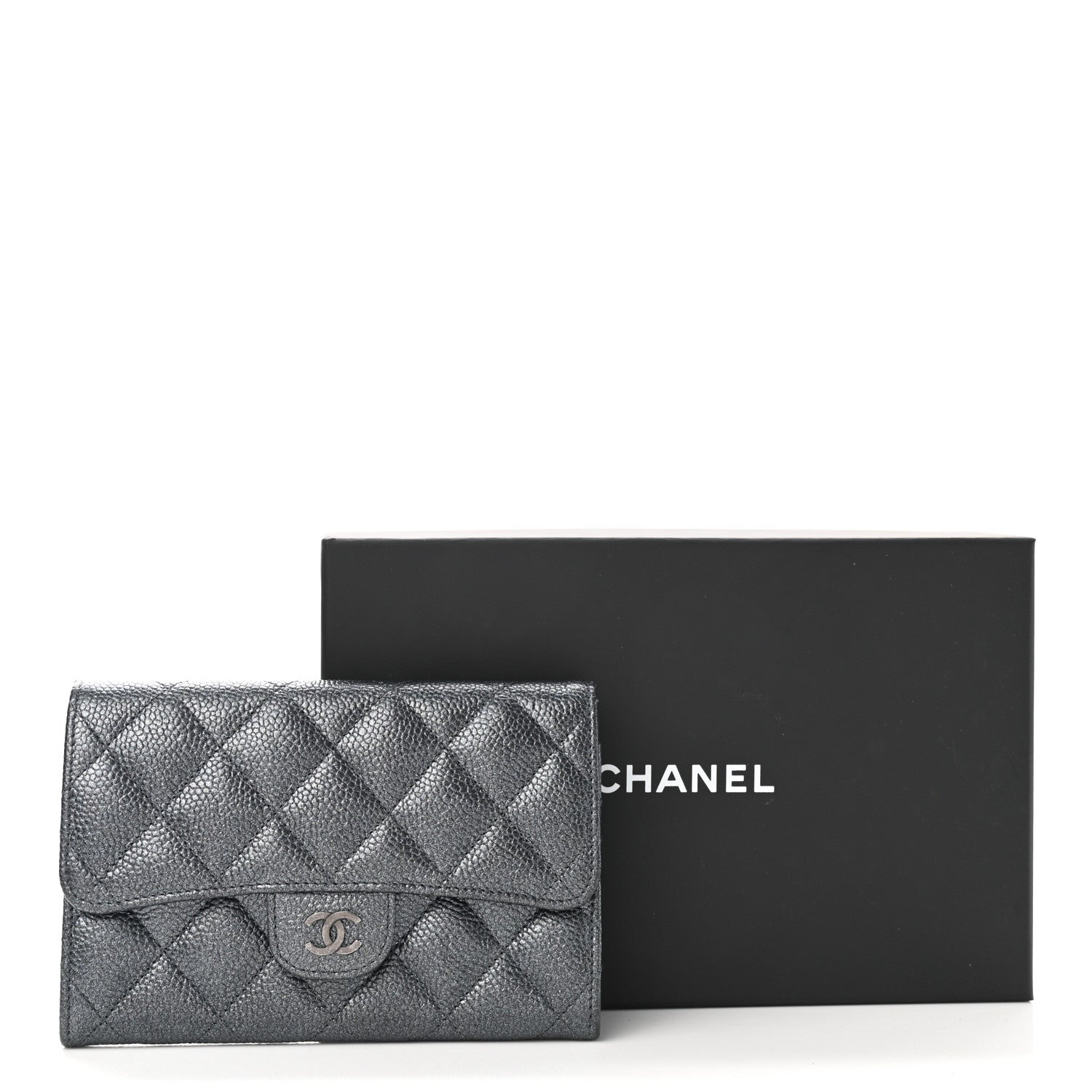 Chanel Metallic Caviar Quilted Small Flap Wallet Charcoal 9 of 9