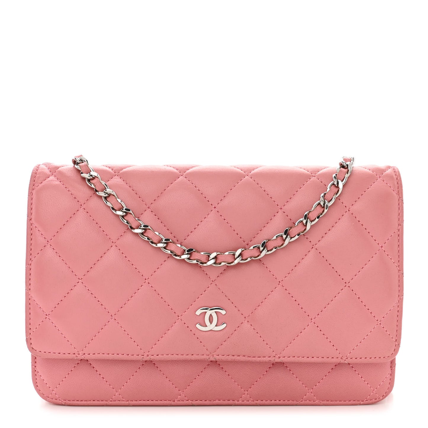 Lambskin Quilted Wallet On Chain WOC Pink