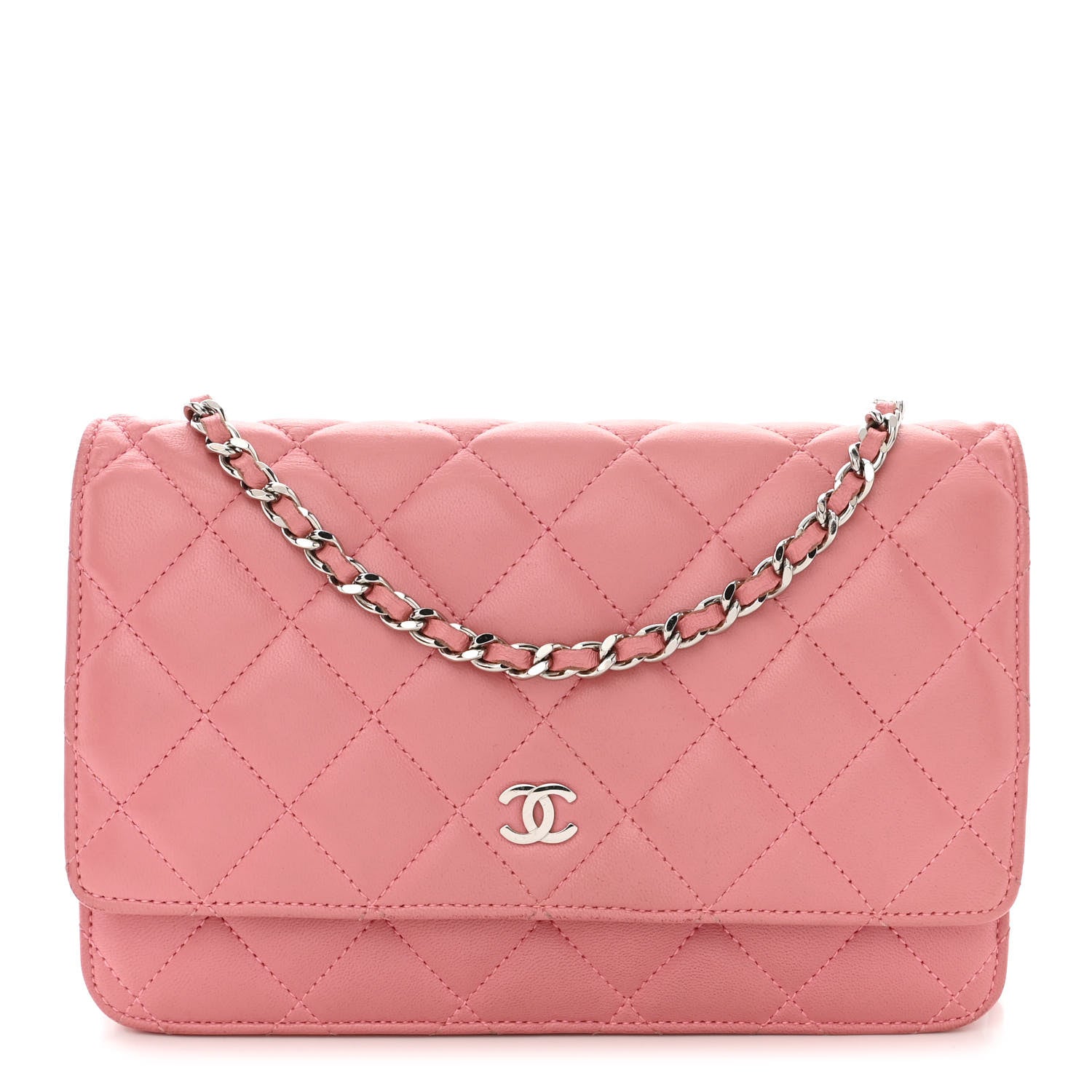 Chanel Lambskin Quilted Wallet On Chain WOC Pink 1 of 12