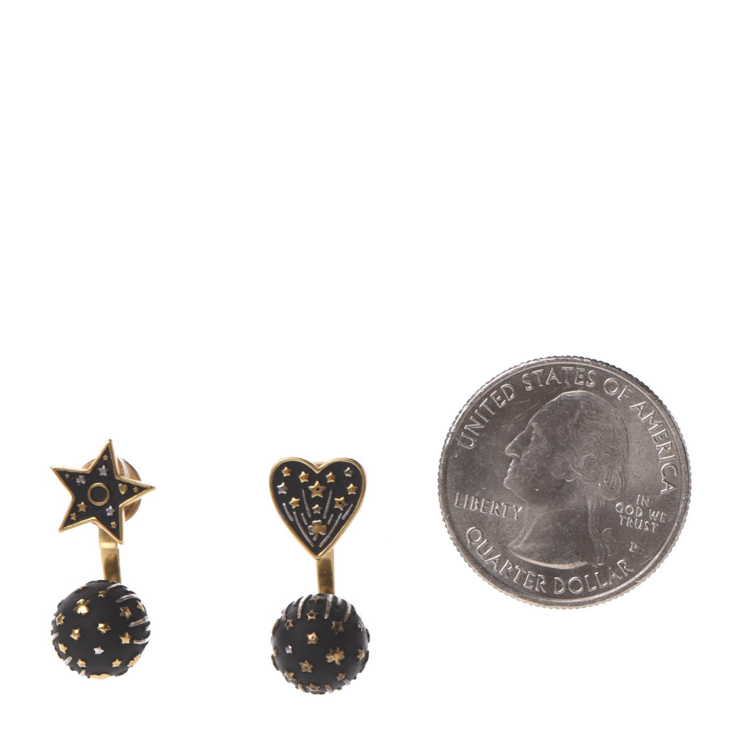 Christian Dior Metal Star Heart Earrings Black Gold 2 of 4