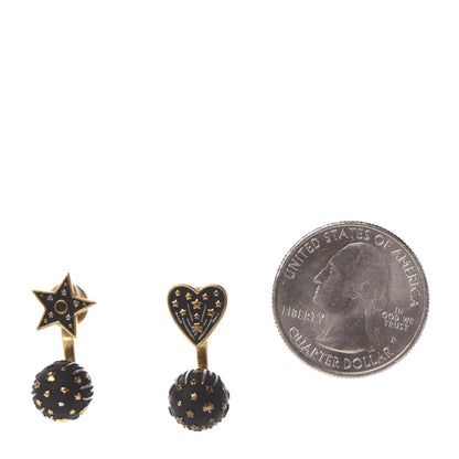 Christian Dior Metal Star Heart Earrings Black Gold 2 of 4