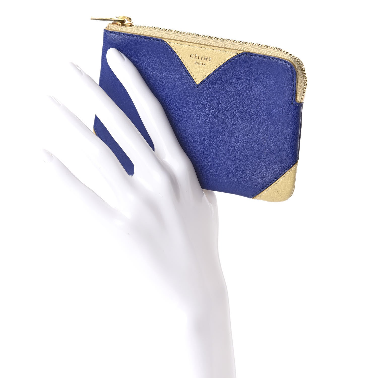 Celine Lambskin Bi-Color Coeur Coin Card Case Blue Beige 2 of 12