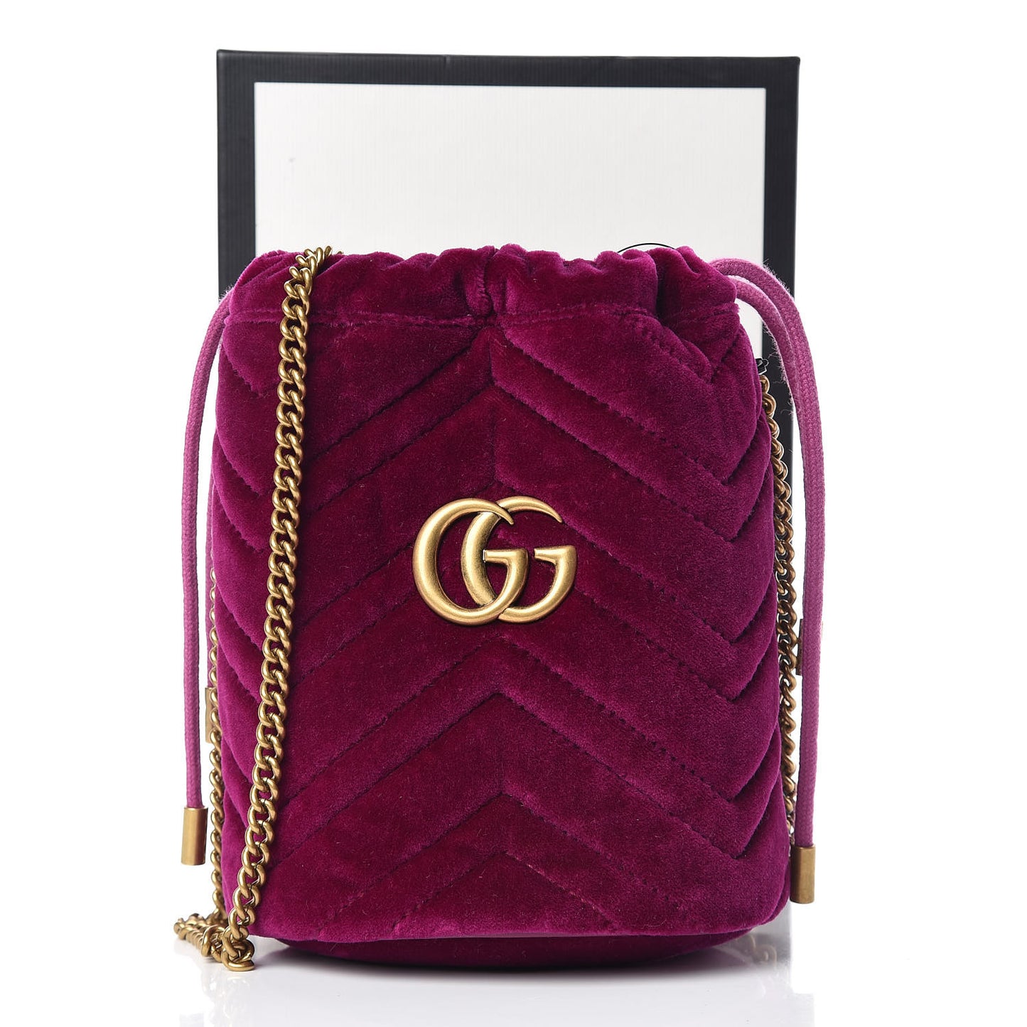 Velvet Matelasse Mini GG Marmont 2.0 Bucket Bag Fuchsia Violet Cyclamen