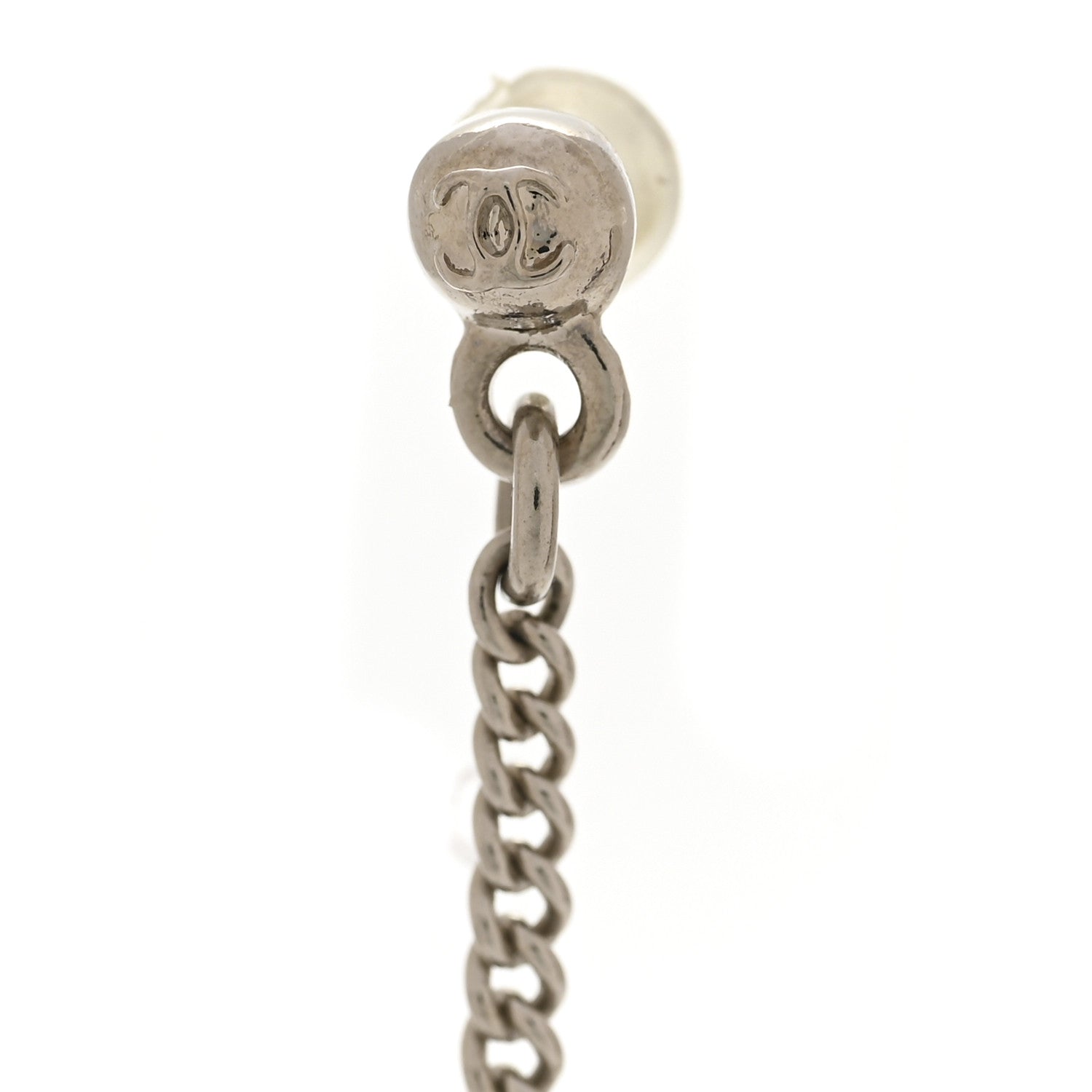Chanel Baguette Crystal CC Drop Earrings Silver 4 of 5