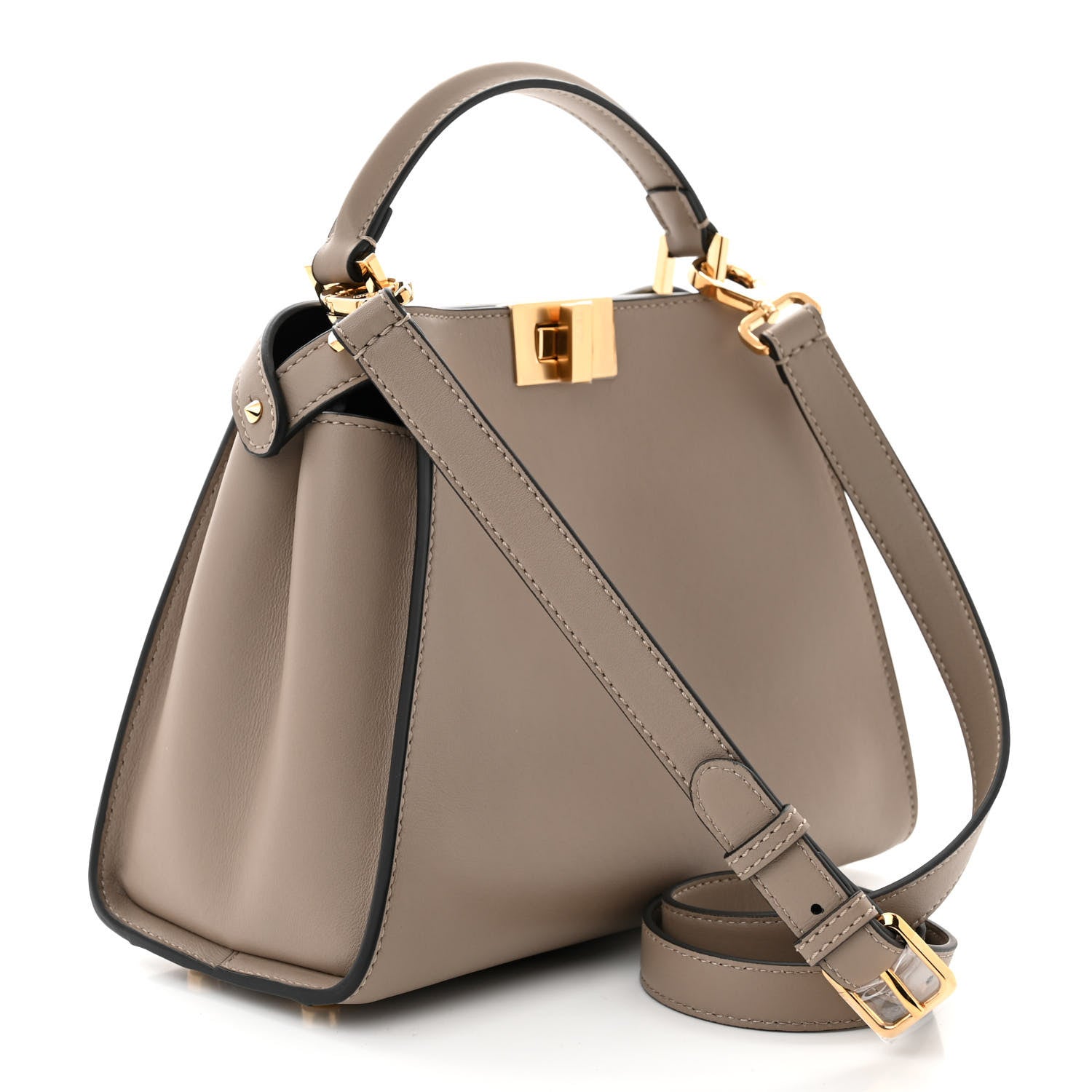 Fendi Vitello Tahiti Burro Medium Peekaboo Iconic Essentially Satchel Tortora Black 3 of 10