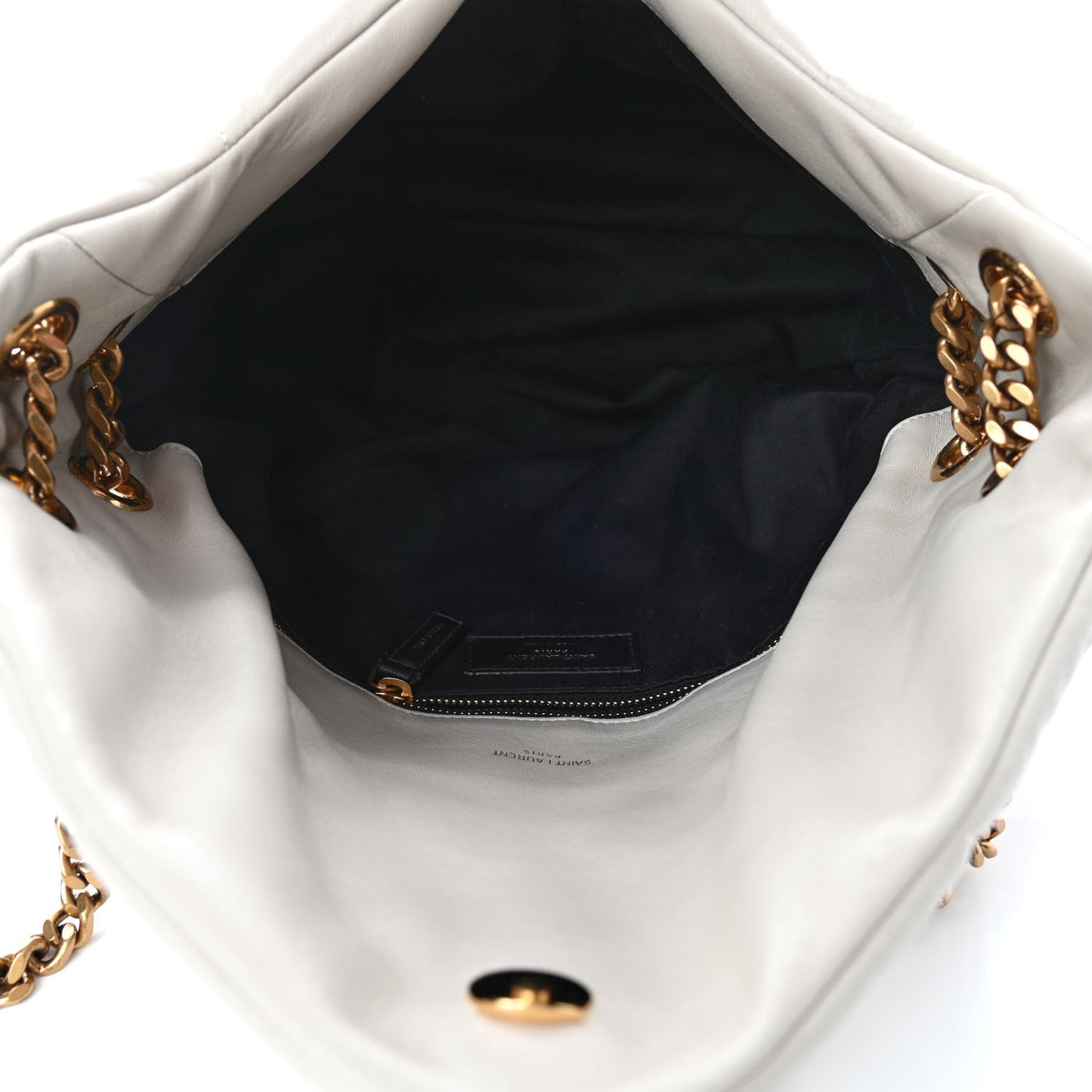 Lambskin Quilted Medium Loulou Puffer Monogram Chain Satchel Crema Soft