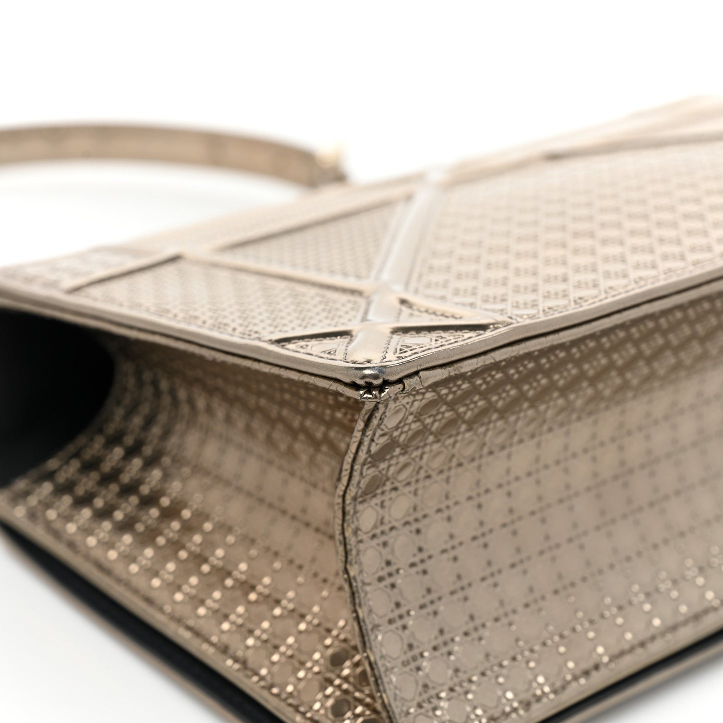 Metallic Patent Micro-Cannage Medium Diorama Flap Bag Gold
