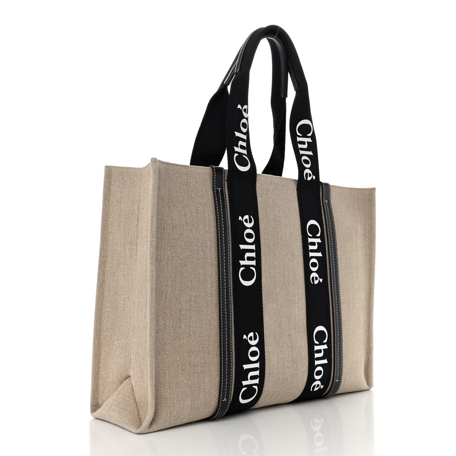 Chloe Linen Calfskin Large Woody Ribbon Tote Black Blue 3 of 13
