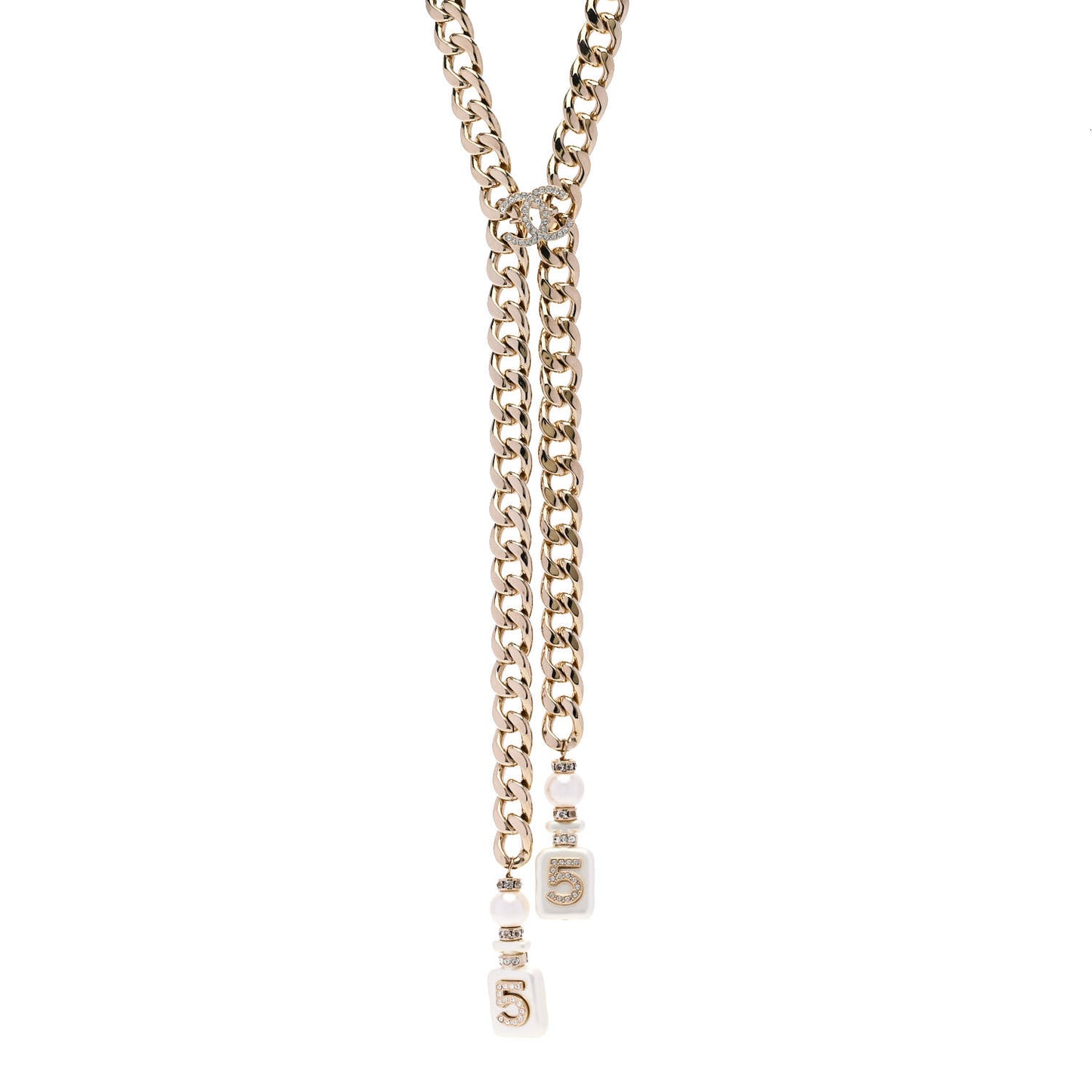 Pearl Resin Crystal CC No 5 Perfume Bottle Chain Gold
