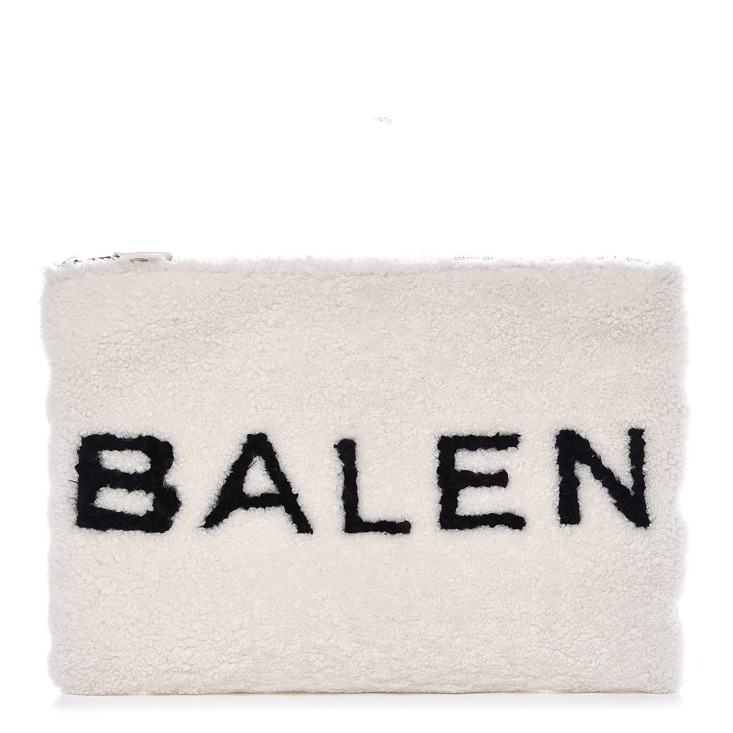 Sheepskin Shearling Contrasted Logo Large Zip Pouch White Black