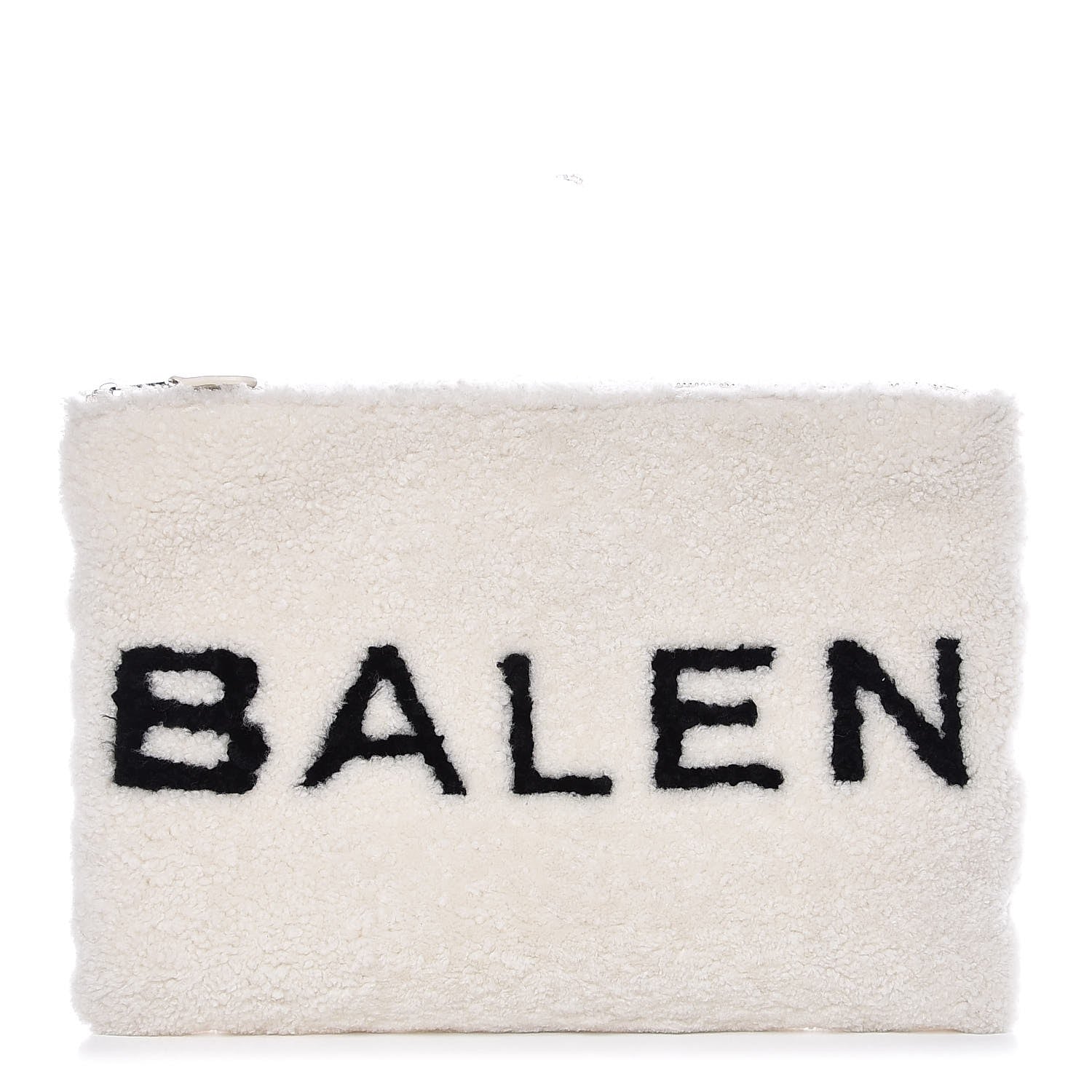 Balenciaga Sheepskin Shearling Contrasted Logo Large Zip Pouch White Black 1 of 7