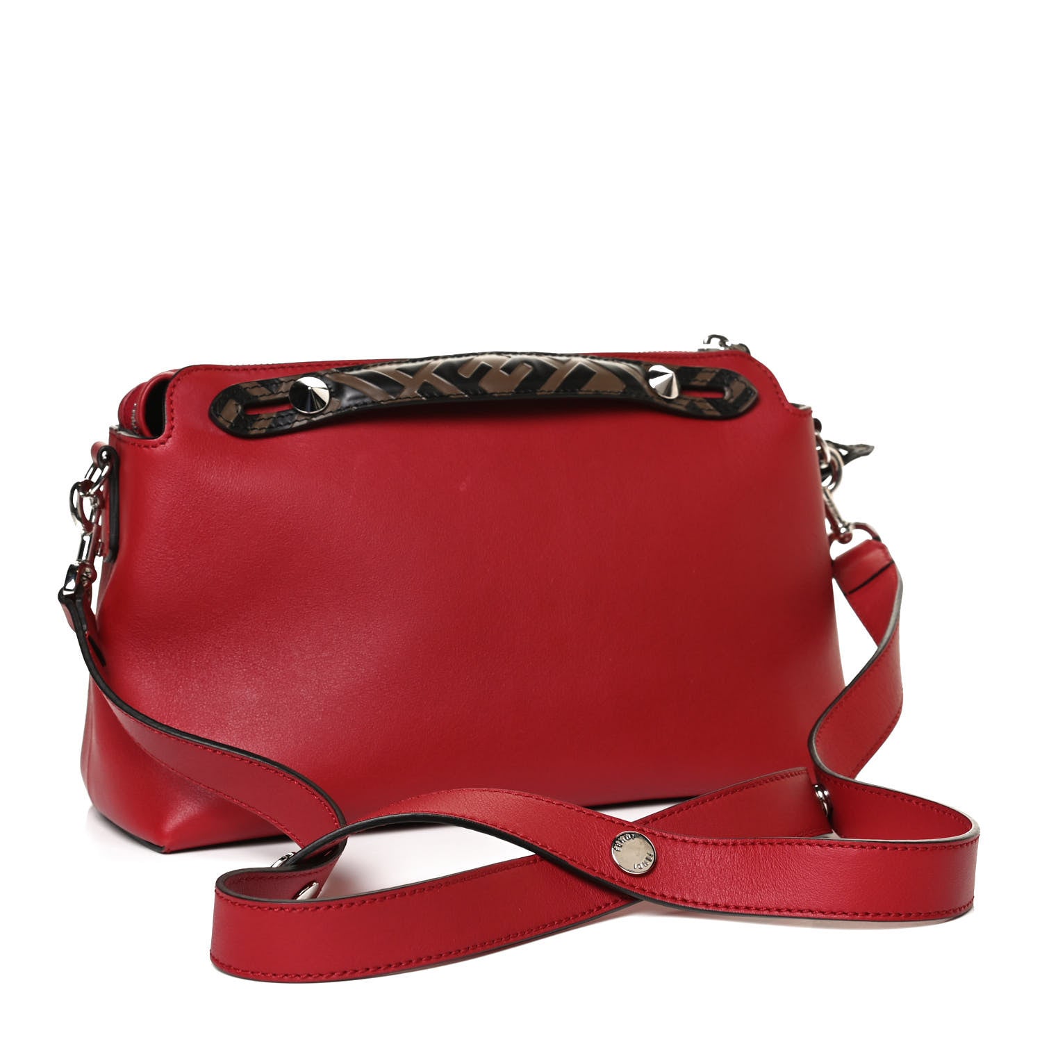 Fendi Vitello Dolce Bi-Color FF 1974 Embossed Medium By The Way Boston Bag Fragola Maya Black 3 of 13