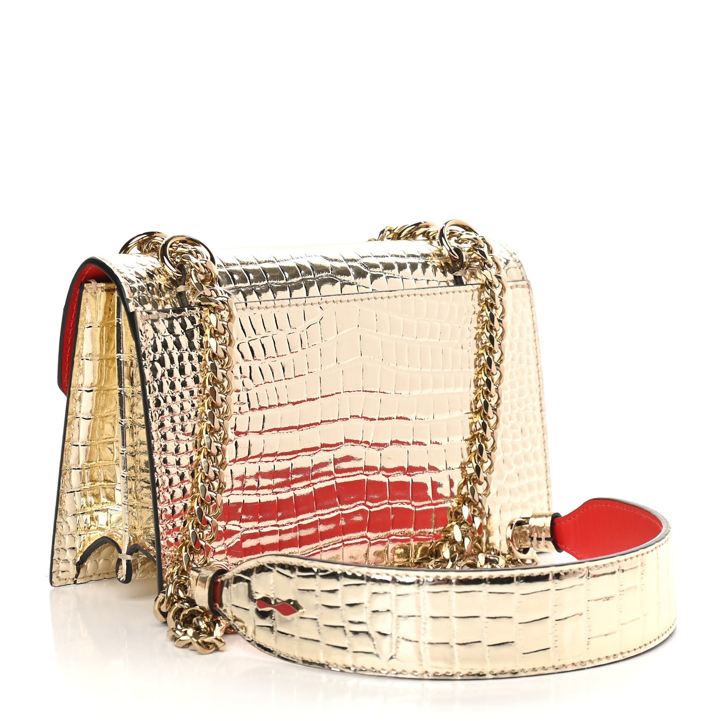 Metallic Calfskin Crocodile Embossed Mini Elisa Shoulder Bag Platine Gold