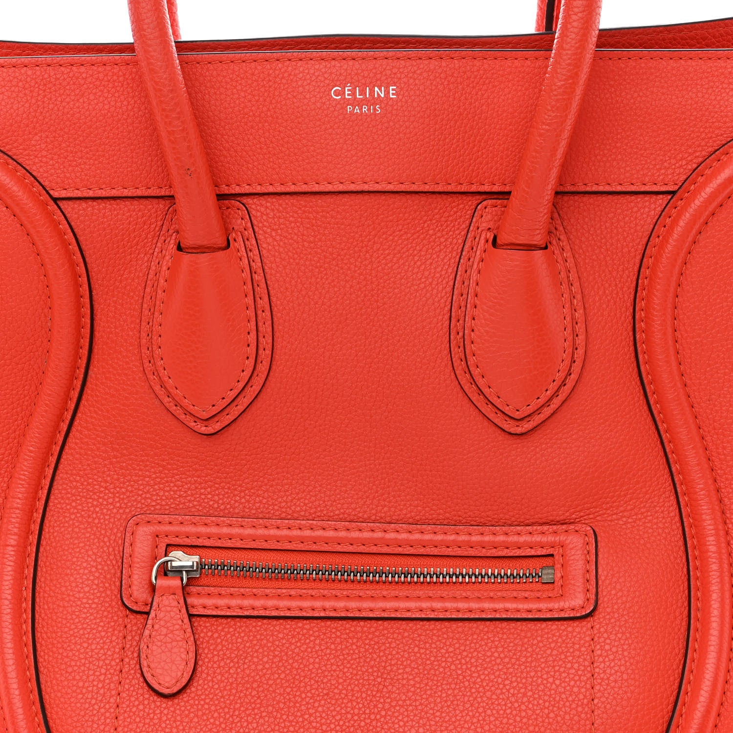 Celine Drummed Calfskin Mini Luggage Coquelicot 8 of 11