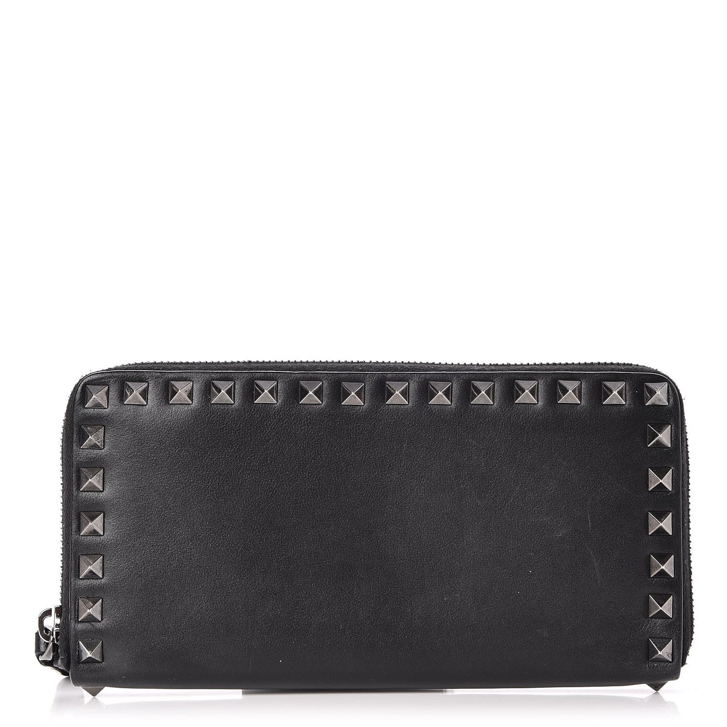 Calfskin Tonal Rockstud Zip Around Wallet Black