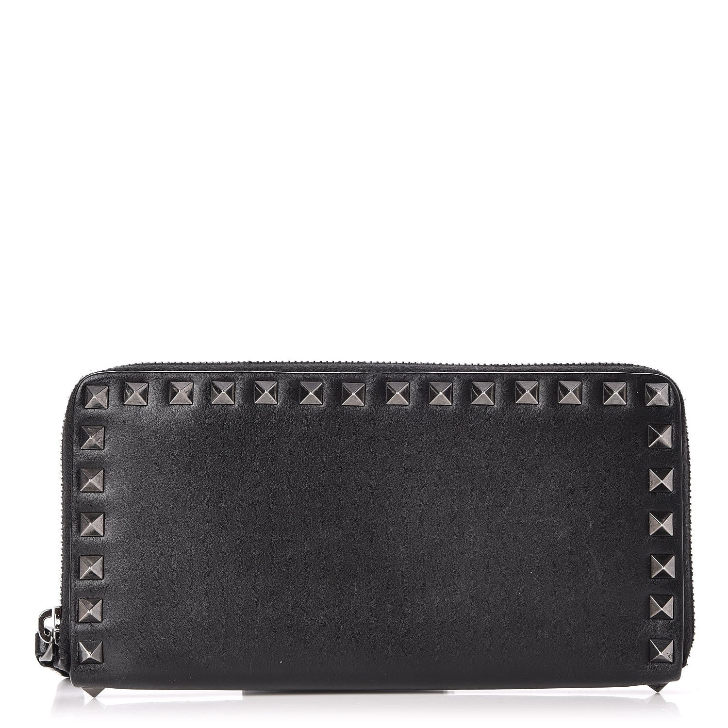 Valentino Garavani Calfskin Tonal Rockstud Zip Around Wallet Black 1 of 8
